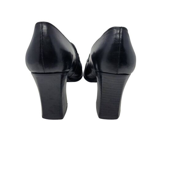 Unisa Black Leather High Heel Loafers Sz 38 Square Toe Brazil Womens Shoes - Picture 8 of 11